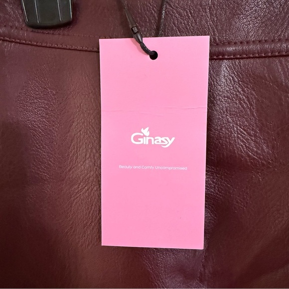 Ginasy Faux leather, a line, wrap , high waisted miniskirt burgundy - Picture 9 of 14